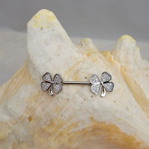 Pair of 14G shamrock ends surgical steel nipple bars - 9/16 - 14mm - Picture 3 of 3